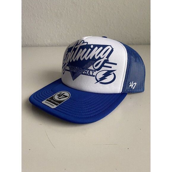 47 Brand Hang Out Tampa Bay Lightning Trucker Hat One Size Adjustable Blue White - Picture 3 of 13